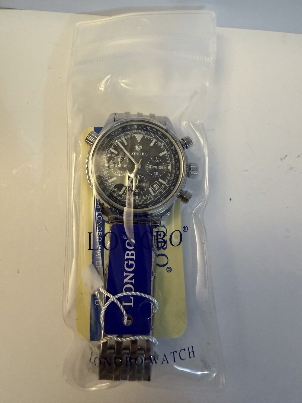New In Package. Men's Longbo Quartz Chronograph-Blue Dial-SS Band-